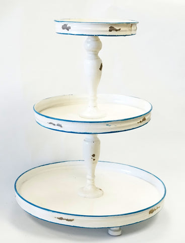 3 Tier Stand - Distressed Ant. White w/ Blue - Portico Indoor & Outdoor Living Inc.