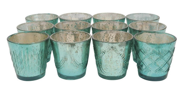 Candle Holder - Mercury Glass Distressed Aqua - Portico Indoor & Outdoor Living Inc.