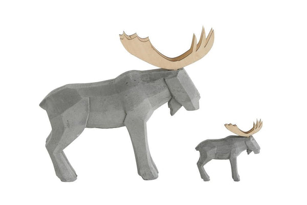 Moose - Concrete w/ Wood Antlers 8 1/2" x 8 1/4" - Portico Indoor & Outdoor Living Inc.
