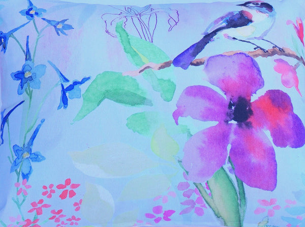PILLOW - Purple Flower w/ BW Bird