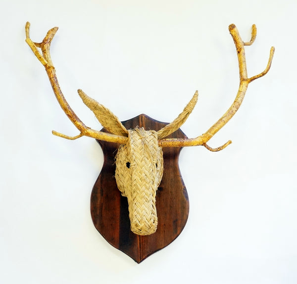 RUSH STAG HEAD W/ WOOD SHIELD - SMALL - Portico Indoor & Outdoor Living Inc.