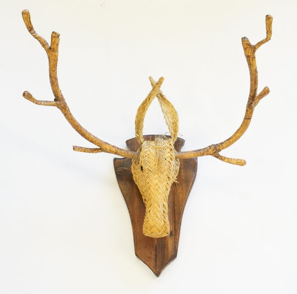 RUSH STAG HEAD W/ WOOD SHIELD - LARGE - Portico Indoor & Outdoor Living Inc.