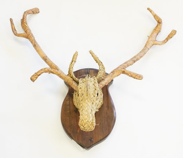 RUSH STAG HEAD W/ WOOD SHIELD - LARGE - Portico Indoor & Outdoor Living Inc.